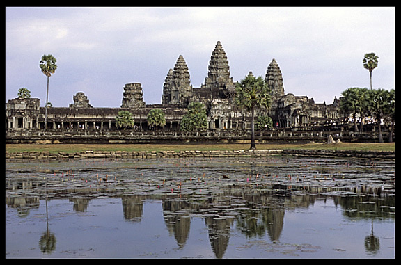 A breathtaking view, Angkor Wat mirrors in a lake.