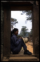 A resting guard inside Banteay Srei. Siem Riep, Angkor, Cambodia