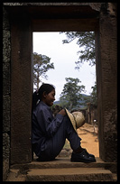 A resting guard inside Banteay Srei. Siem Riep, Angkor, Cambodia