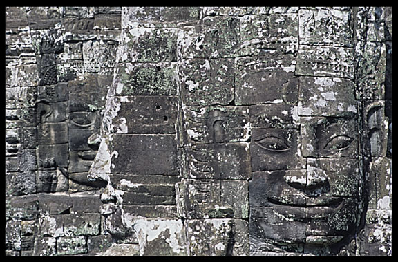 Details of the faces in the Bayon, Angkor Thom.