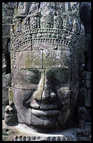 Close up of one of the many smiling faces in the Bayon, Angkor Thom. Siem Riep, Angkor, Cambodia