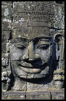 Close up of one of the many smiling faces in the Bayon, Angkor Thom. Siem Riep, Angkor, Cambodia