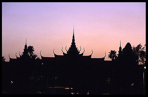Silhouette of the National Museum at sunset, Phnom Penh.