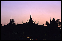 Silhouette of the National Museum at sunset, Phnom Penh. Cambodia