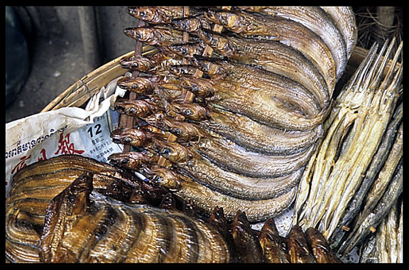 Dried fish for sale inside the Psar Thmei, central Phnom Penh.