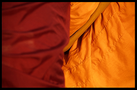 Detail of two Buddhist monk's robes.