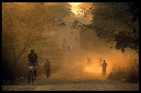Dusty streets of Ban Lung at dusk, Ban Lung, Cambodia