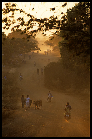 Dusty streets of Ban Lung at dusk, Ban Lung, Cambodia