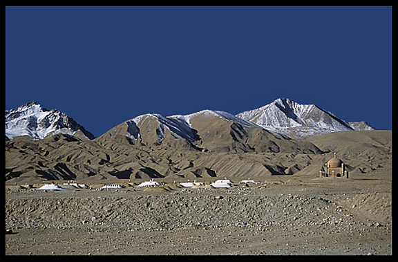 Mountains and Islamic tombs between the Karakoram and Kashgar. Xinjiang, China