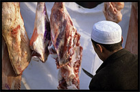 Meat for sale at the Sunday Market. Kashgar, Xinjiang, China