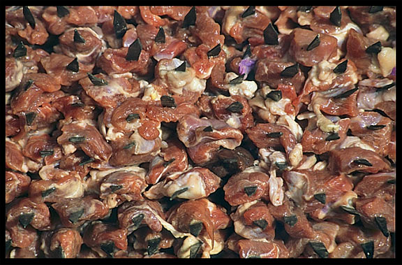 Chicken meat for sale at the Sunday Market. Kashgar, Xinjiang, China