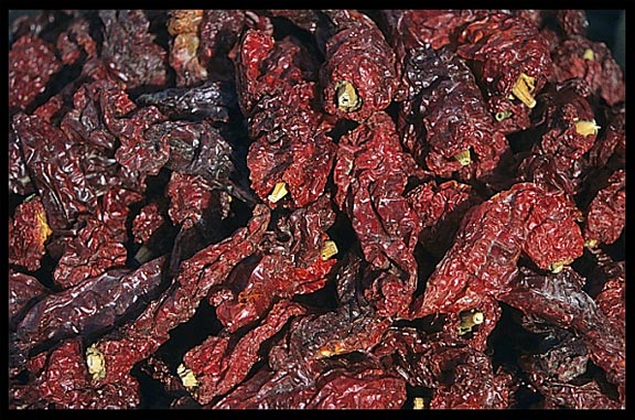 Dried peppers for sale at the Sunday Market. Kashgar, Xinjiang, China