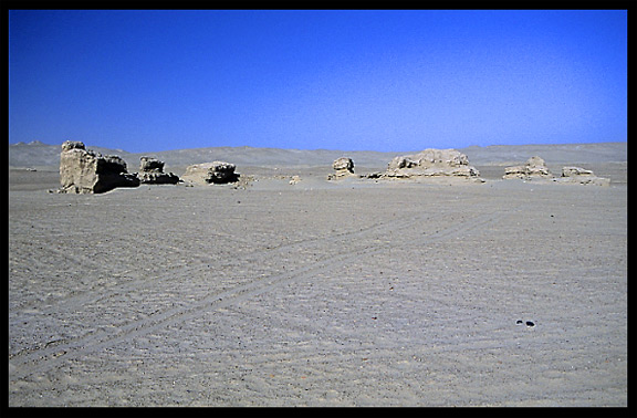 Yuetegan Yizhi (Yotkan Ruins) in the desert. Hotan, Xinjiang, China