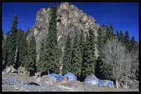 Yurts of Kazak people at Heaven Pool or Heavenly Lake (Tian Chi). Urumqi, Xinjiang, China