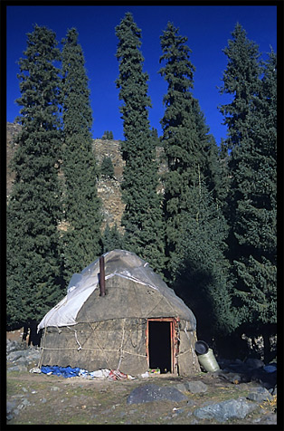 Yurts of Kazak people at Heaven Pool or Heavenly Lake (Tian Chi). Urumqi, Xinjiang, China