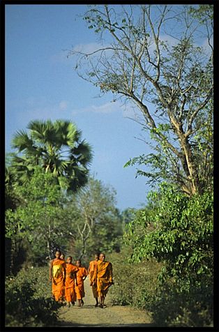 Buddhist monks on the four thousand islands. Si Phan Don, Don Khong, Laos