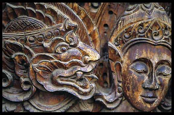 Decorative carvings at Wat Luang. Pakse, Laos