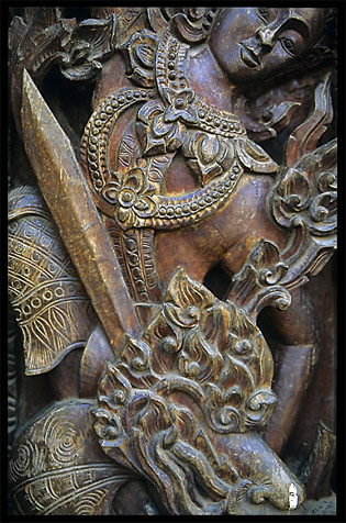 Decorative carvings at Wat Luang. Pakse, Laos