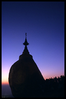 A shot of the incredible golden balancing boulder stupa in Kyaiktiyo during a power break.