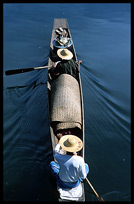 Two Intha farmers in sampan canoe on Inle Lake.