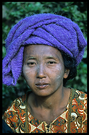 A tribeswoman on the Railway station in the village of Myin Saing Gone on the Shan Plateau near Kalaw.