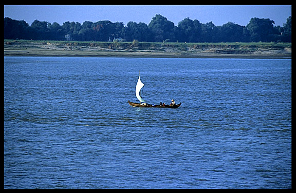 A small boat on the Ayeyarwady River.