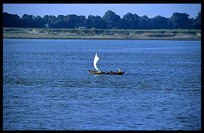 A small boat on the Ayeyarwady River.