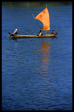 A small boat on the Ayeyarwady River.