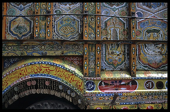 Detail of a colourful decorated long-haul truck. Multan, Pakistan