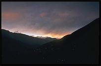 The lights of shepherds in the mountains at dusk. Madyan, Pakistan