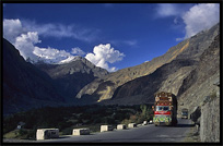 Beautifully painted Pakistani trucks along the Karakoram Highway, Pakistan