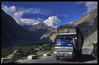 Beautifully painted Pakistani trucks along the Karakoram Highway, Pakistan