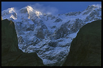 The Ultar II (7388m), seen from Karimabad at sunrise. Karimabad, Hunza, Pakistan