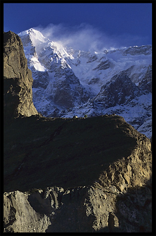 The Ultar II (7388m), seen from Karimabad at sunrise. Karimabad, Hunza, Pakistan