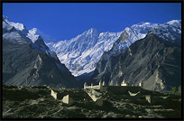 The old cemetery with Diran (7270m) in the background. Karimabad, Hunza, Pakistan