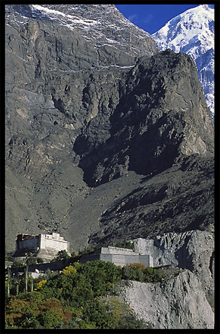The Baltit Fort, with the The Ultar II (7388m) in the background. Karimabad, Hunza, Pakistan