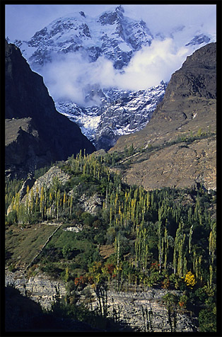 Clouds hanging over Ultar II (7388m). Karimabad, Hunza, Pakistan