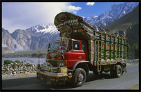 Beautifully painted Pakistani trucks along the Karakoram Highway, Pakistan