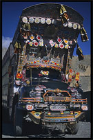 Beautifully painted Pakistani trucks along the Karakoram Highway, Sost, Pakistan