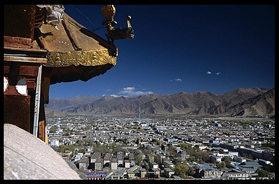 A view over Lhasa and the valley from the roof of the Red Potala Palace.