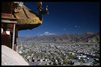 A view over Lhasa and the valley from the roof of the Red Potala Palace. Lhasa, Tibet, China