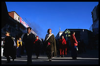 Following the flow of Tibetan pilgrims on the Barkhor Kora. Lhasa, Tibet, China