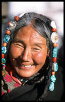 A colourful Tibetan pilgrim. Lhasa, Tibet, China