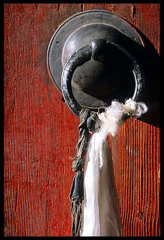 Detail of a door at Drepung Monastery.