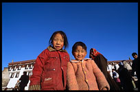 Children playing on the Jokhang square. Lhasa, Tibet, China