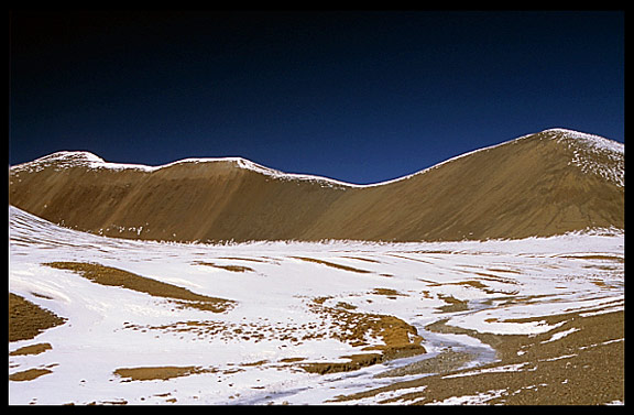 Fresh snow on the mountains near lake Nam Tso.