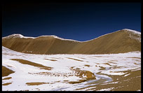 Fresh snow on the mountains near lake Nam Tso. Nam Tso, Tibet, China