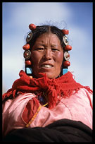 A Tibetan pilgrim at lake Nam Tso. Nam Tso, Tibet, China