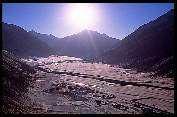 Drigung Til monastery sprouts from a high, steep ridge overlooking the Drigung valley.