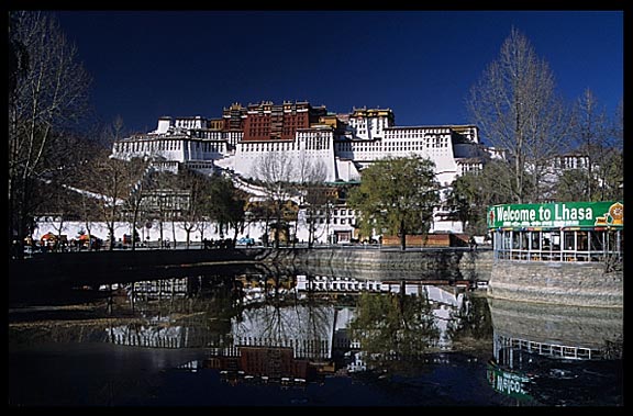 A small lake in front of the Potala "Welcom to Lhasa".